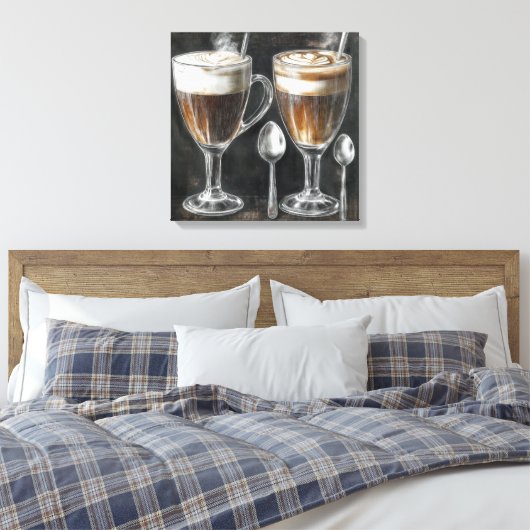 Köstliche Kaffeetrinks in Tasse aus Glas Leinwanddruck (Insitu (Schlafzimmer))