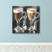 Köstliche Kaffeetrinks in Tasse aus Glas Leinwanddruck (Insitu (Holzboden))