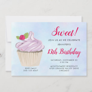Köstliche rosa Cupcake Berry am Top Geburtstag Einladung