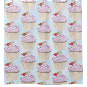 Köstliche rosa Cupcake Berry oben Duschvorhang