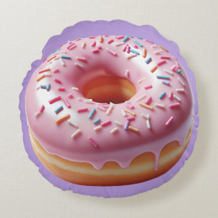 Köstliche Rosa Donut mit Sprinklerklammern Aufkleb Rundes Kissen