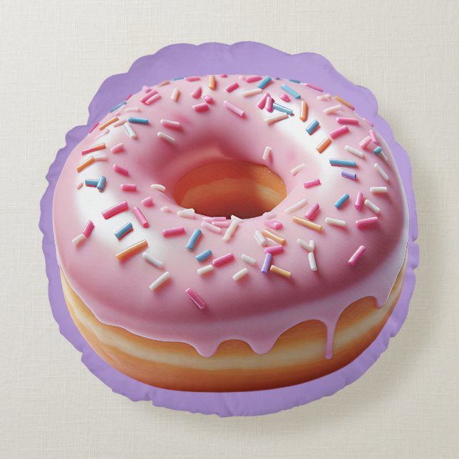 Köstliche Rosa Donut mit Sprinklerklammern Aufkleb Rundes Kissen (Vorderseite)