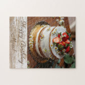 Köstlicher Kuchen mit Erdbeeren Geburtstag überzog Puzzle (Horizontal)