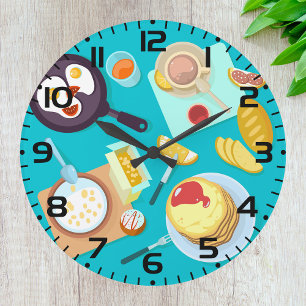 Köstliches Frühstück Pancakes Eierkuchen Kaffee Große Wanduhr