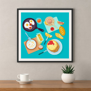 Köstliches Frühstück Pancakes Eierkuchen Kaffee Poster