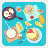 Köstliches Frühstück Pancakes Eierkuchen Kaffee Quadratischer Aufkleber (Vorderseite)