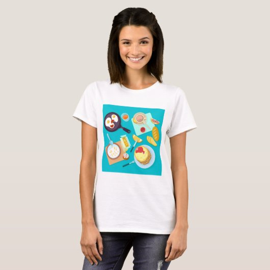 Köstliches Frühstück Pancakes Eierkuchen Kaffee T-Shirt (Vorne ganz)