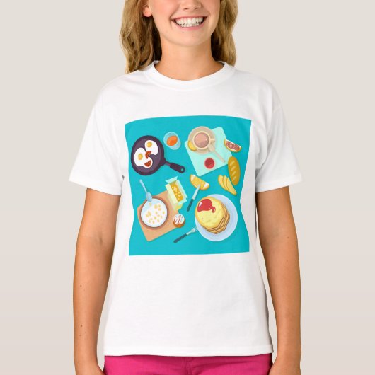 Köstliches Frühstück Pancakes Eierkuchen Kaffee T-Shirt (Vorderseite)