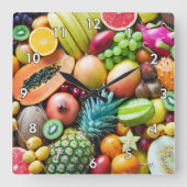 Köstliches Obstsortiment Quadratische Wanduhr (Vorderseite)