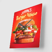 Köstliches Steak Cheese Burger House Quadratische Wanduhr (Winkel)