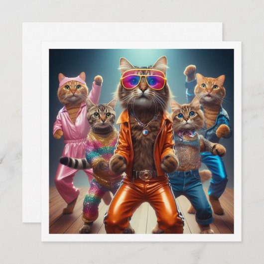 Kostüm-Party, Disco-Tanz-Party, Katze Einladung (Vorne/Hinten)