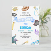 Kostüm Party Kinder Blauer Junge Kleid Auf Geburts Einladung (Stehend Vorderseite)