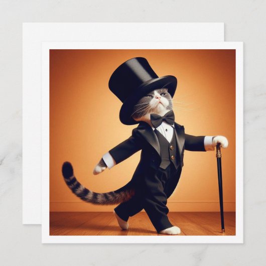 Kostüm-Party, Stich-Tanz, Tanz-Party, Katze Einladung (Vorne/Hinten)