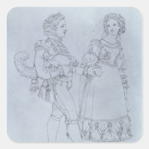 Kostümdesigns Figaro und Susanna aus der Oper Quadratischer Aufkleber