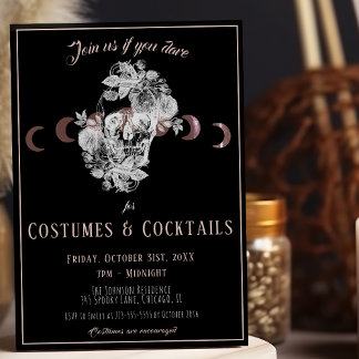 Kostüme & Cocktails Gotische Schwarz & Weiß Schäde Einladung