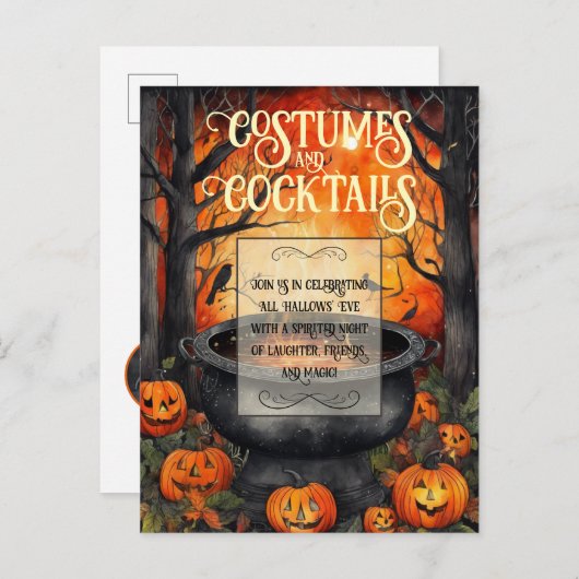 Kostüme & Cocktails Halloween-Party Aquarell Einladungspostkarte (Vorne/Hinten)