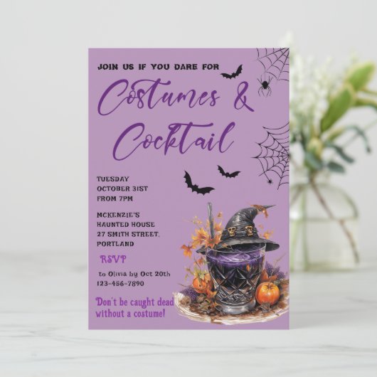 Kostüme & Cocktails Halloween-Party Einladung (Stehend Vorderseite)