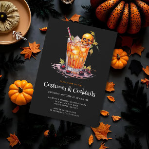 Kostüme & Cocktails Totenschädelglas Halloween-Par Feiertagskarte