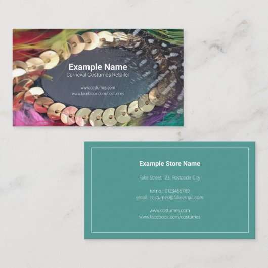 Kostüme für den Karneval - Einzelhandel oder Desig Visitenkarte (Vorne/Hinten)