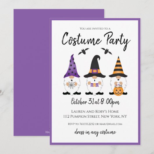 Kostüme Party Halloween Gnomes Lila Orange Einladung (Vorne/Hinten)