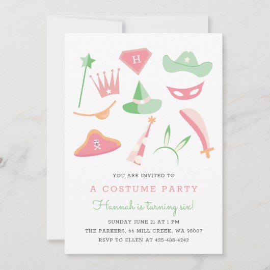 Kostüme Party Kindergeburtstag Party Pastete Einladung (Vorderseite)