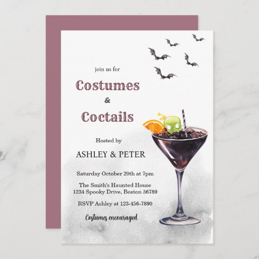 Kostüme und Cocktail Erwachsene Schädel Halloween- Einladung (Vorne/Hinten)
