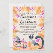 Kostüme und Cocktail-Halloween-Party für Katzen Einladung (Vorderseite)