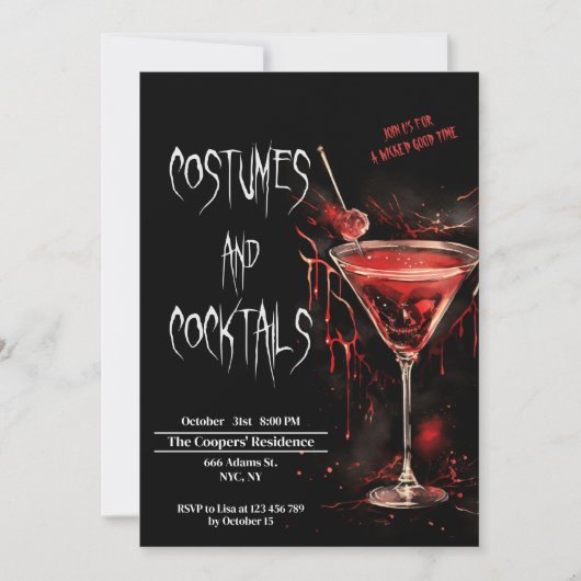 Kostüme und Cocktails Bloody Pop Halloween Einladung (Vorderseite)
