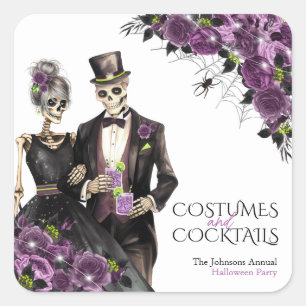 Kostüme und Cocktails Erwachsenen-Halloween-Party Quadratischer Aufkleber