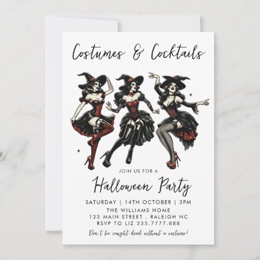 Kostüme und Cocktails Erwachsenes Halloween-Party Einladung (Vorderseite)