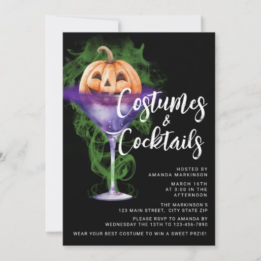 Kostüme und Cocktails Erwachsenes Halloween-Party Einladung (Vorderseite)