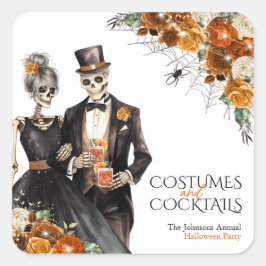 Kostüme und Cocktails Erwachsenes Halloween-Party Quadratischer Aufkleber