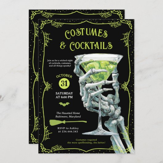 Kostüme und Cocktails Erwachsenes Spooky Halloween Einladung (Vorne/Hinten)