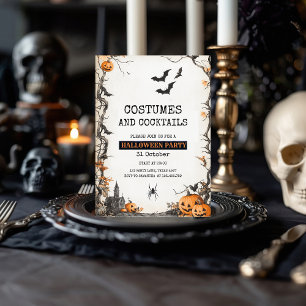 Kostüme und Cocktails Gruselige Halloween-Party Feiertagskarte