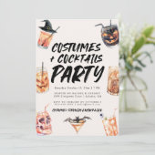 Kostüme und Cocktails Halloween-Party einladen Einladung (Stehend Vorderseite)