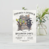 Kostüme und Cocktails Halloween-Party Einladung (Stehend Vorderseite)