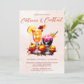 Kostüme und Cocktails Halloween-Party Einladung (Stehend Vorderseite)