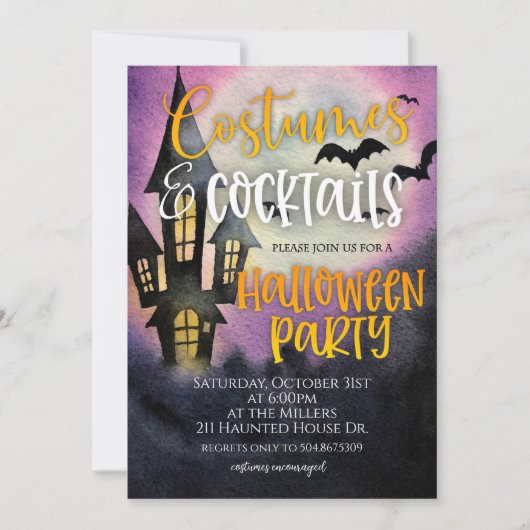 Kostüme und Cocktails Halloween-Party Einladung (Vorderseite)
