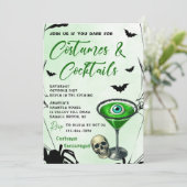 Kostüme und Cocktails Halloween-Party Einladung (Stehend Vorderseite)