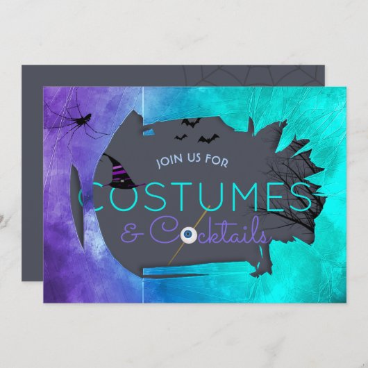 Kostüme und Cocktails Halloween-Party Einladung (Vorne/Hinten)