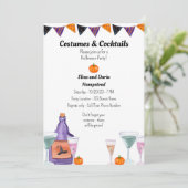 Kostüme und Cocktails Halloween-Party Einladung (Stehend Vorderseite)