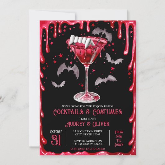 Kostüme und Cocktails Halloween Vampire Martini Einladung (Vorderseite)