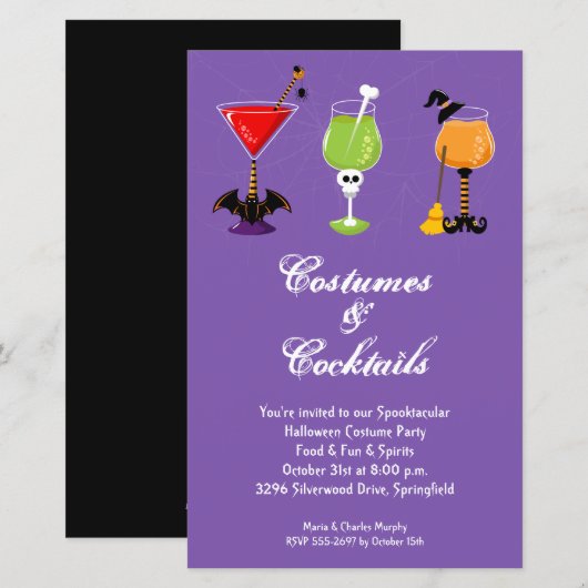 Kostüme und Cocktails Haushalt Halloween Einladung (Vorne/Hinten)