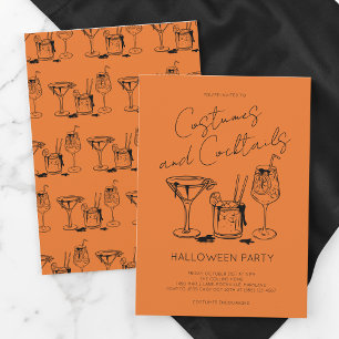 Kostüme und Cocktails Orange Halloween-Party Einladung