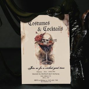 Kostüme und Cocktails Schädel und Rosen Halloween Einladung