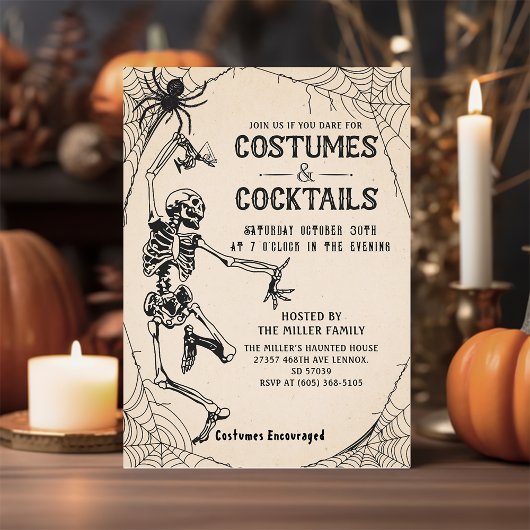 Kostüme und Cocktails Skelett Erwachsene Halloween Einladung