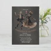 Kostüme und Cocktails Vintag Skelettkehle Hallowee Einladung (Stehend Vorderseite)