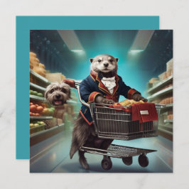Kostümtes Otter mit Tiergärten im Supermarkt Feiertagskarte