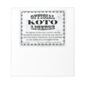 Koto-Lizenz Notizblock (Vorderseite)