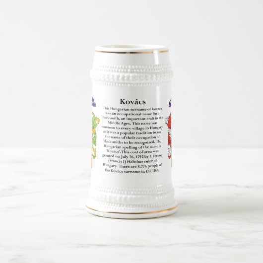 Kovacs, der Ursprung, die Bedeutung und das Wappen Bierglas (Mittel)